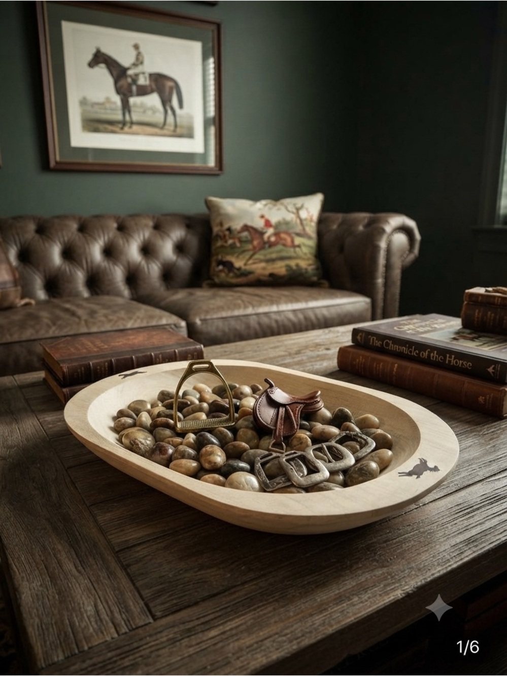 Chapparal Natural Light Wood Oval Decorative Bowl with Horse Silhouette